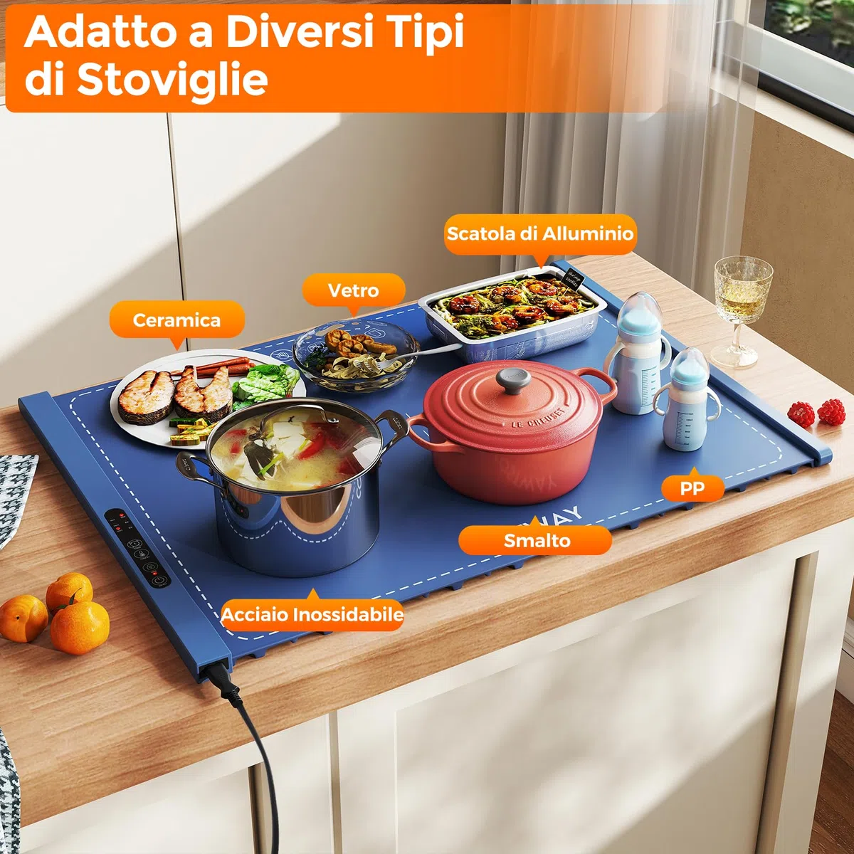 COSTWAY Vassoio Riscaldante Elettrico, Tappetino Riscaldante in Silicone Portatile, con Temperatura Regolabile Timer e Blocco per Bambini, per Buffet, Feste e Cucina (60 x 44 cm,Blu)