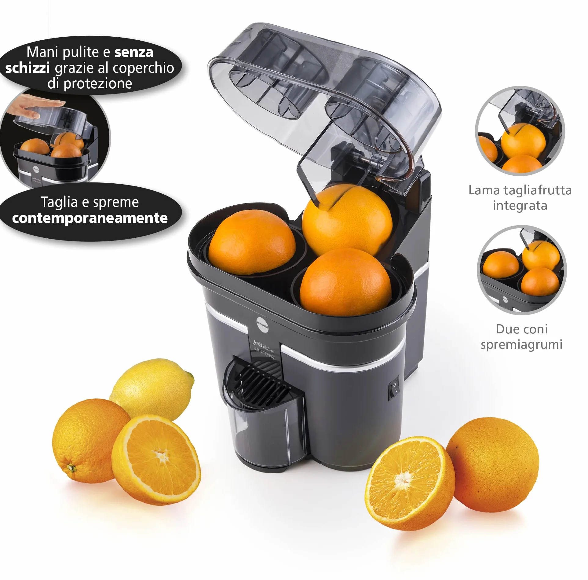 MACOM Just Kitchen 853A Cut & Squeeze Spremiagrumi Elettrico