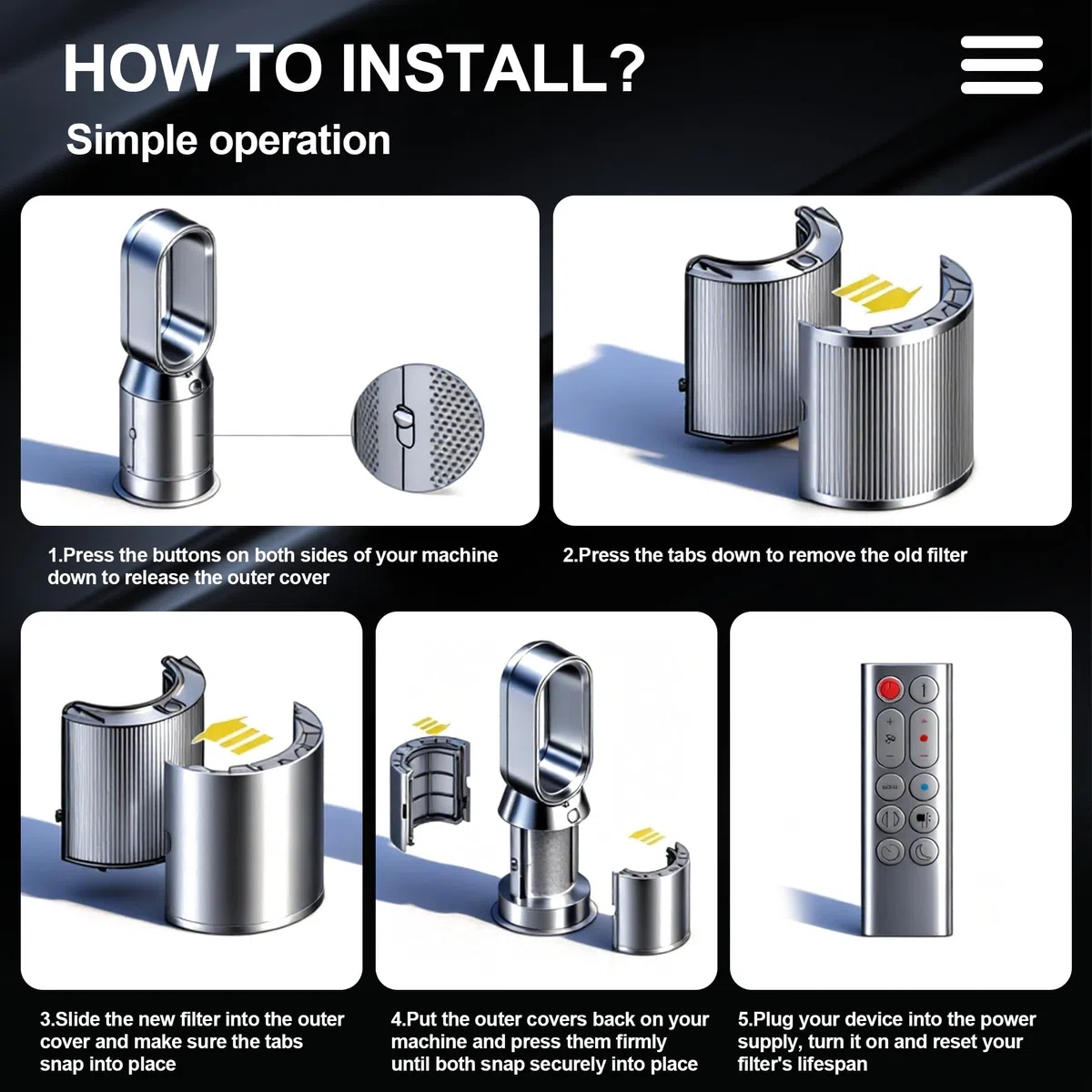 Filtro di ricambio per purificatore d'aria Dyson Pure Hot Cool,compatibile con Dyson HP04 TP04 DP04 PH04 HP09 TP09 HP07 TP07 PH03 PH01,filtro filtro a carbone attivo 2-in-1 per Dyson purificatore aria