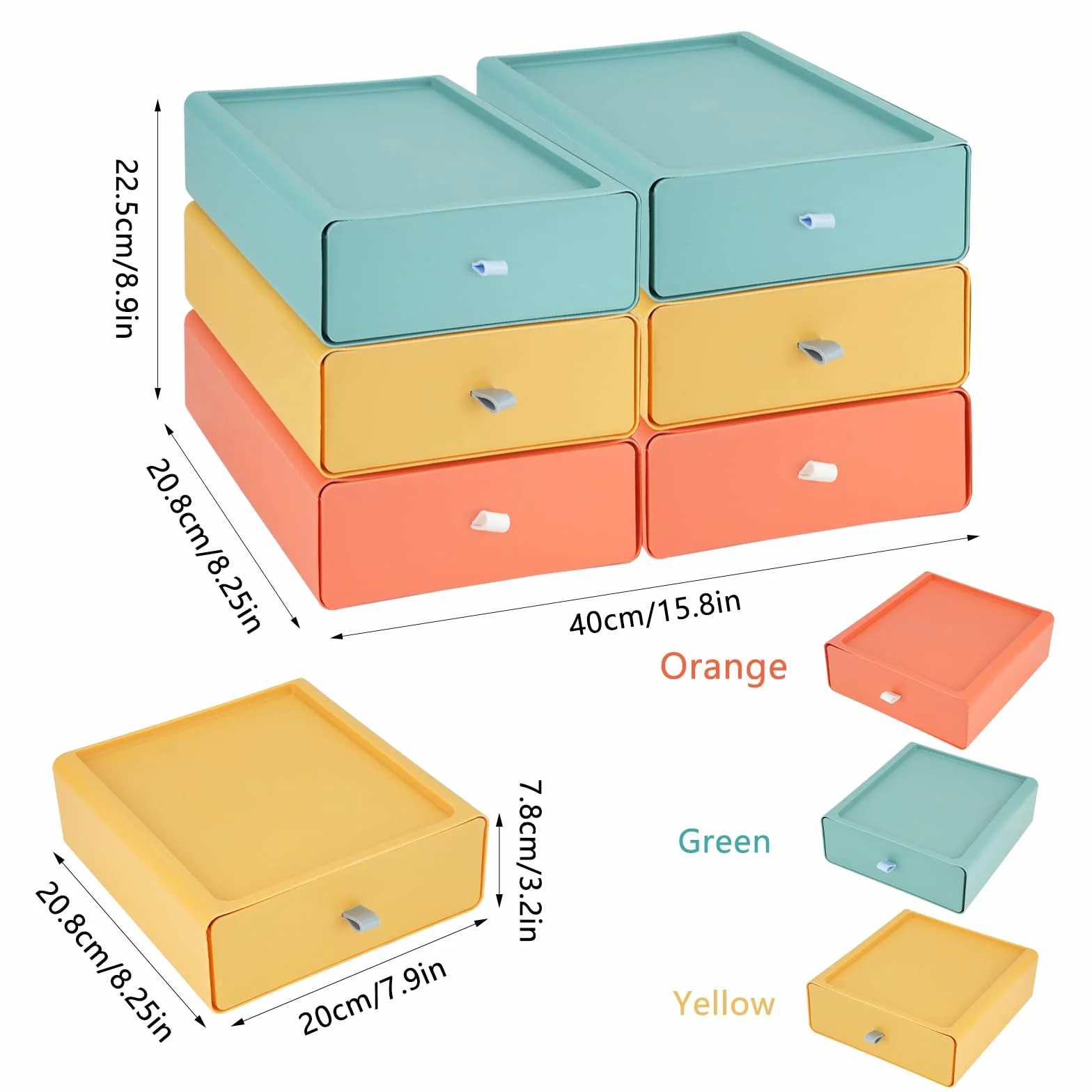 RETON 6 Cassetti Plastica Impilabili, Grande Capacità Cassettiera, Scatole Plastica Organizer da Scrivania, Cassettiere per Camera, Dormitorio, Ufficio, Bagno (3 Colori)