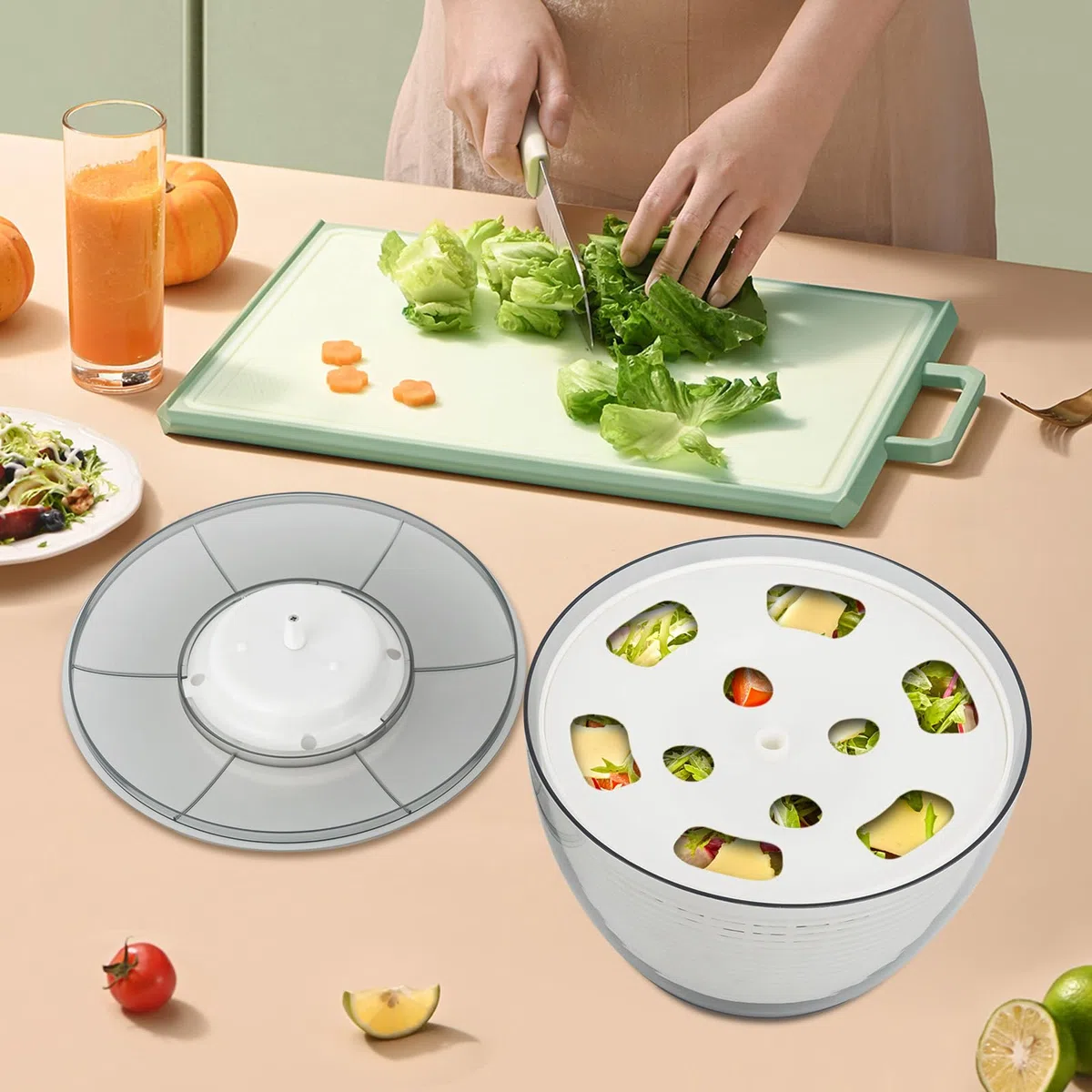 Centrifuga per insalata elettrica -500 RPM elimina rapidamente l'umidità centrifuga automatica - 4,75 L per lattuga, pomodori, cavolo riccio, erbe aromatiche - ricaricabile USB