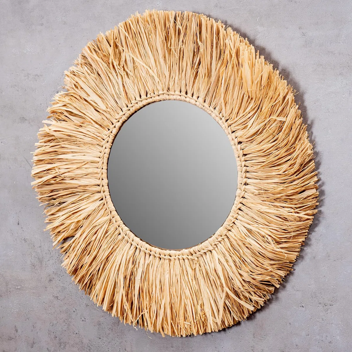Levandeo Specchio da parete in fibra di salice Ø 50cm, rotondo, specchio per corridoio, decorazione murale in stile boho, decorazione in stile boho, decorazione naturale, bohochic