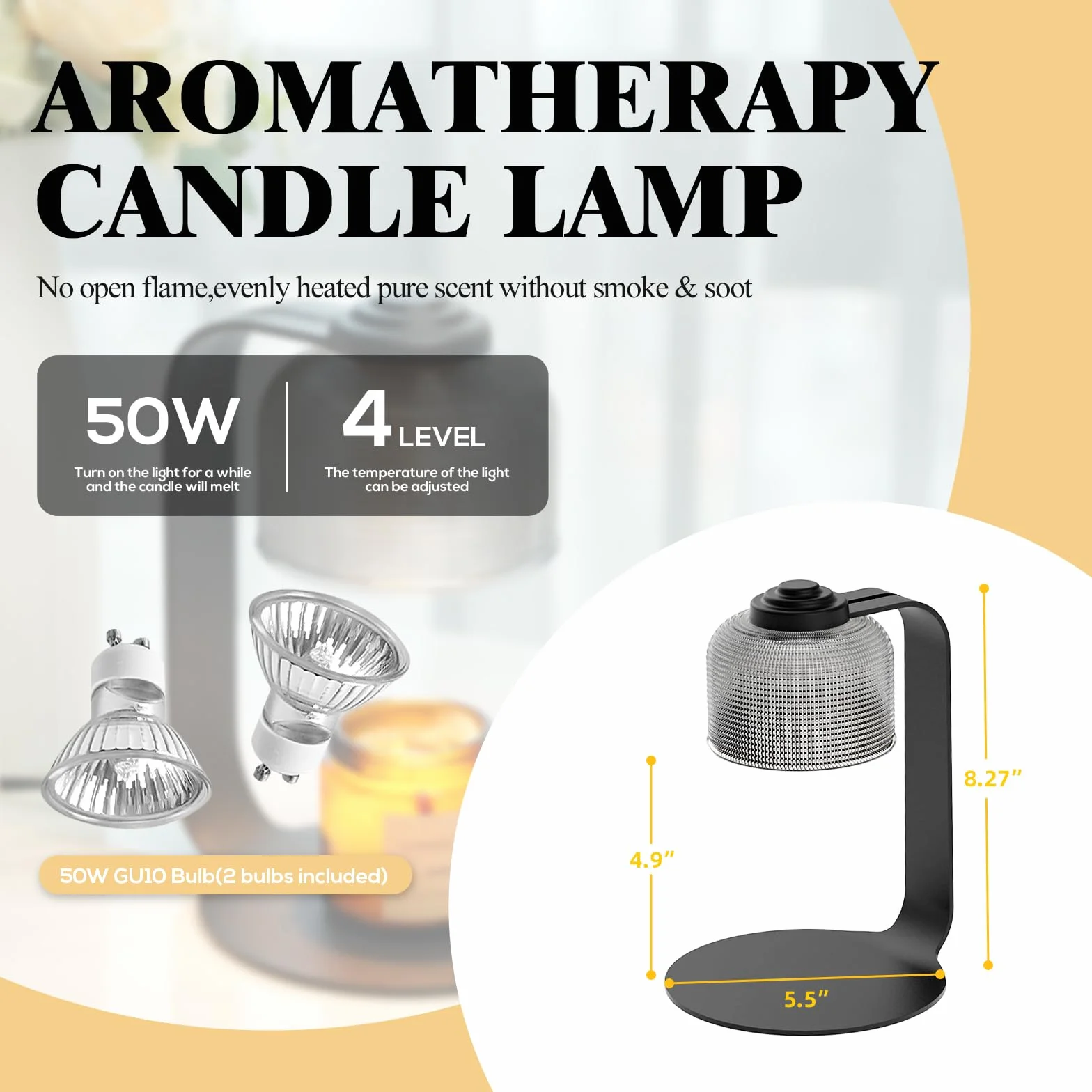 Lampada Scaldacandele con Timer e 4 Livelli di Luminosità, Scaldacandele Elettrico per Candele in Vaso, Decorazione per la Casa, Nero, Include 2 Lampadine, Regalo Perfetto (Grigio)