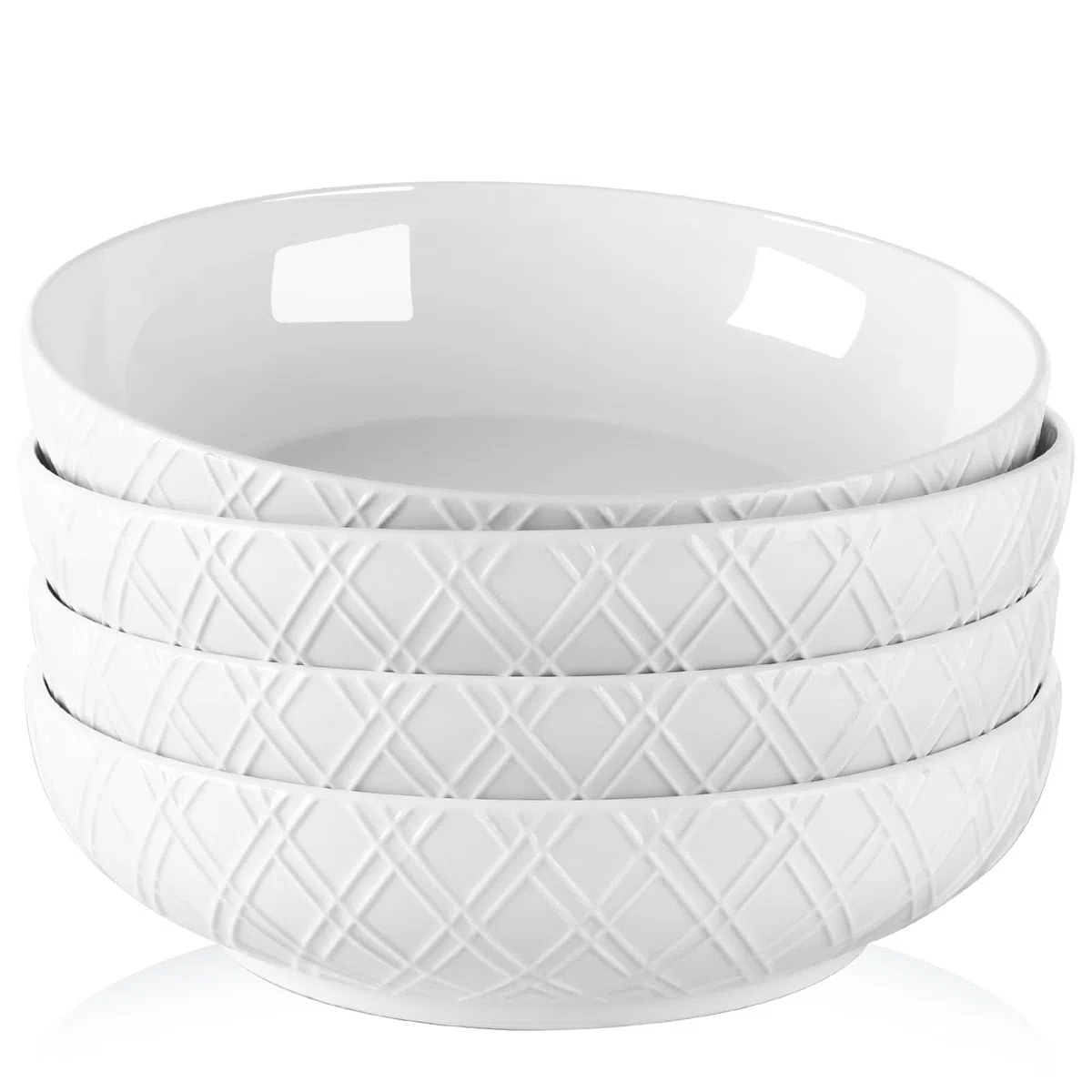 NUTRIUPS 20.6cm Set di 4 Ciotole per Pasta, 1200ML Ciotole per Cena Bianche, Ciotole per Pasta Profonde in Ceramica, Ciotole per Insalata - Sicure per Microonde e Lavastoviglie