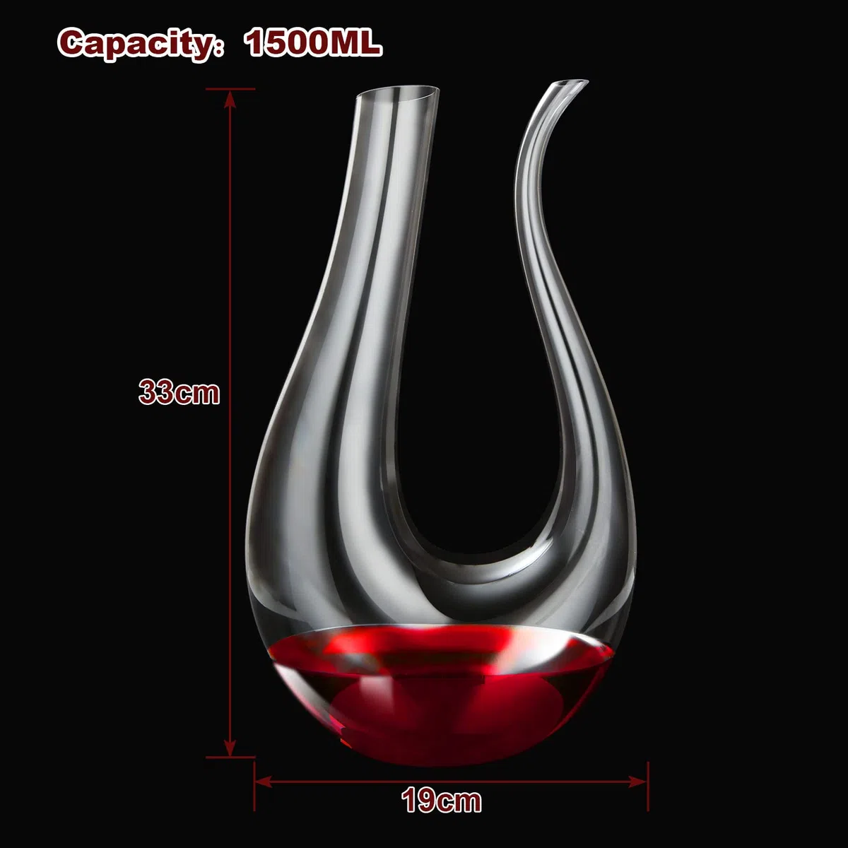 JMIATRY Decanter per vino a forma di U, decanter per vino in vetro da 1,5 litri, decanter classico per vino rosso con beccuccio inclinato facile da versare