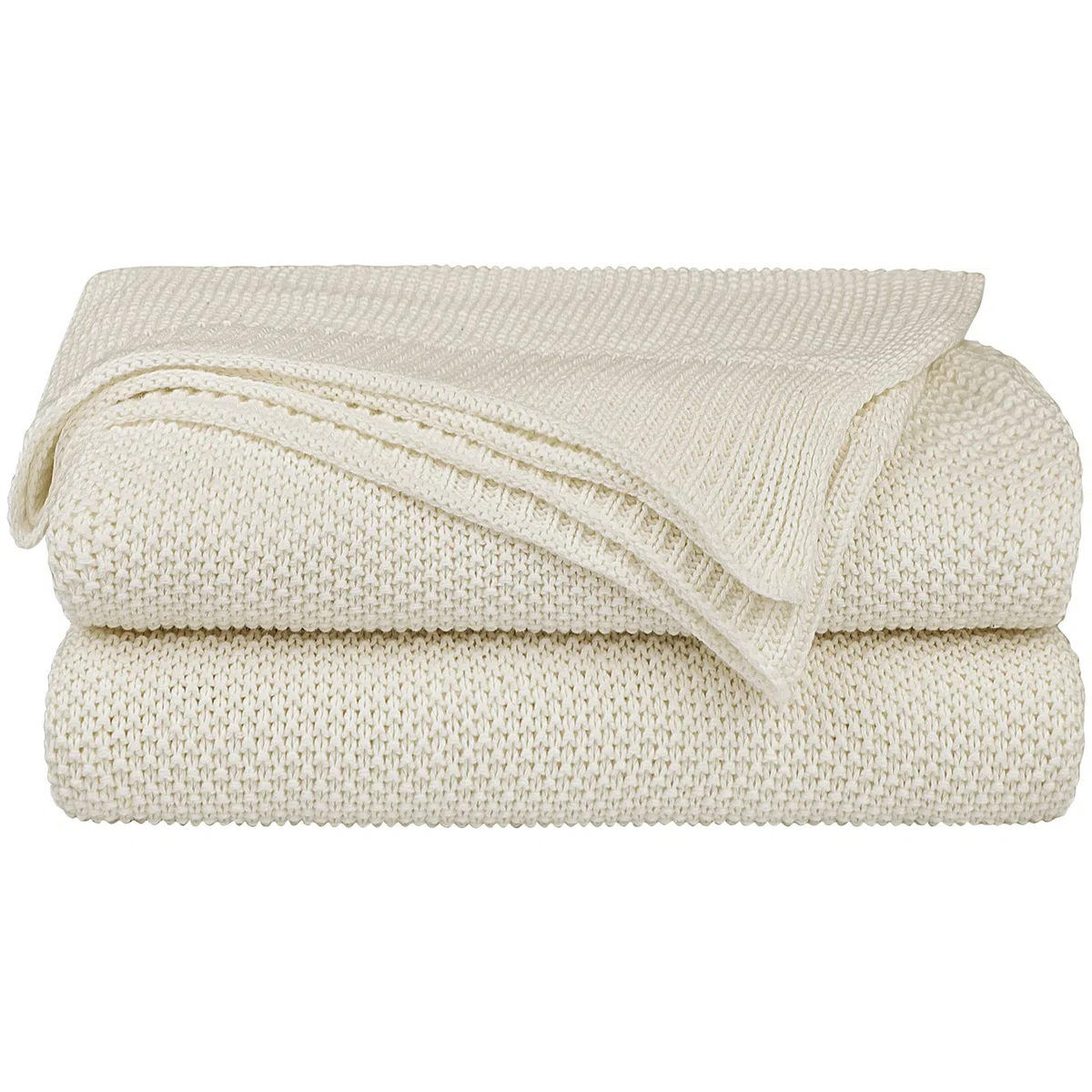 PICCOCASA, coperta lavorata a maglia, di cotone al 100%, morbida, compatta, decorativa, per divano, poltrona, camera da letto, 100%_cotone/cotone, Beige-without Tassels, 50" x 60"