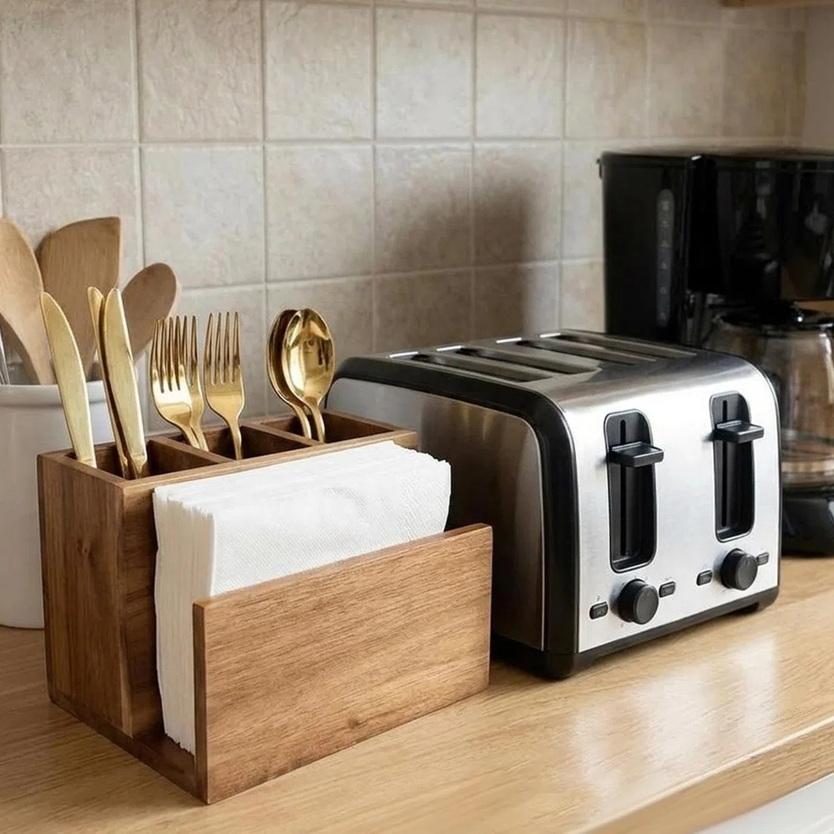 Porta Posate, Organizer per Posate, Organizer per Accessori da Cucina, Porta tovaglioli da Piano di Lavoro