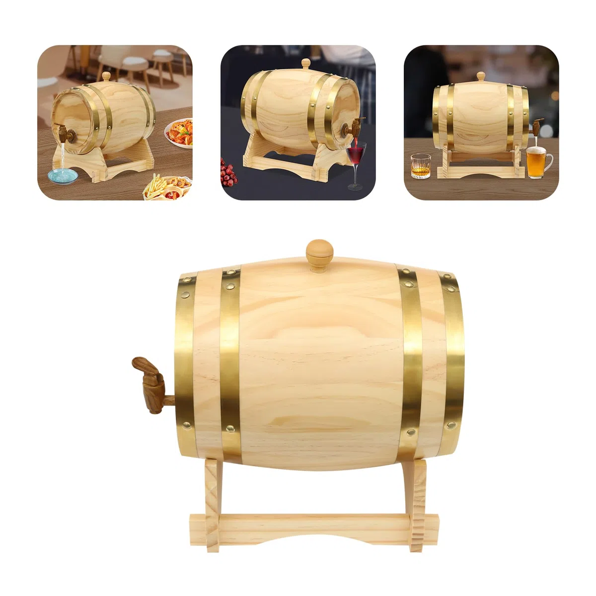 Barile di rovere da 5 litri per vino, whisky e grappa, 5 l, set di caraffa per whisky, con rubinetto e base in legno, piccolo barile in legno, 30 x 22,5 x 28,5 cm (5 l)