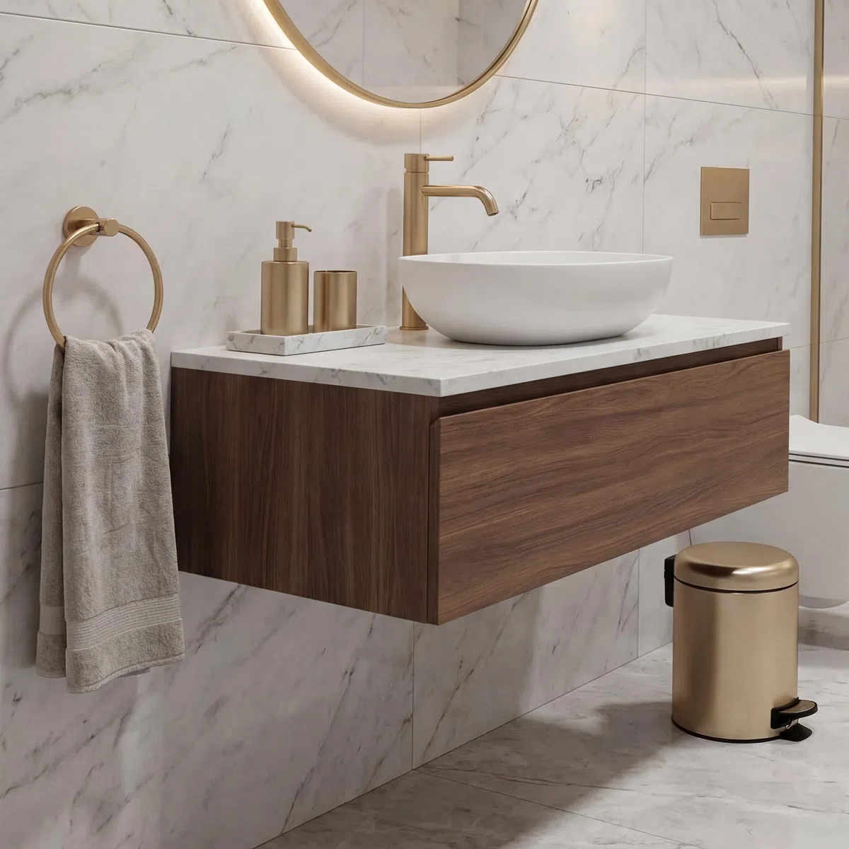 GEDY G-Potty pattumiera bagno oro 3 L, Misure: 25,1X17,4X22,6 CM, In acciaio inox e polipropilene, Cestino bagno con chiusura soft close, Cestino removibile, Design R&S Gedy, 2 anni di garanzia
