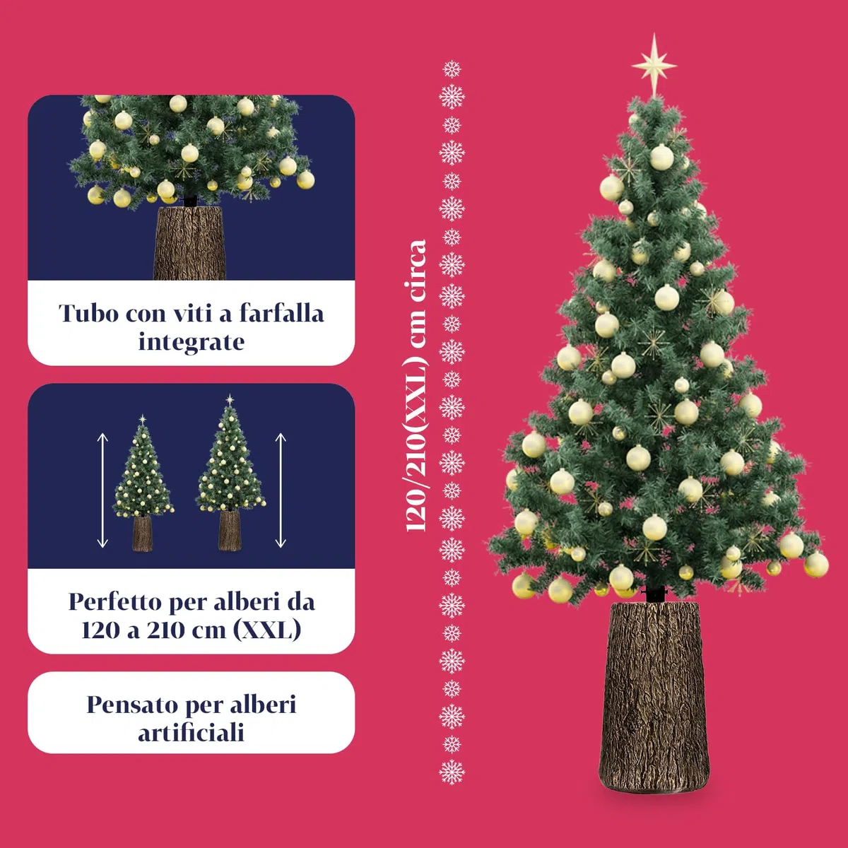 Avilia – Base Albero di Natale XXL da 52,5 cm a Forma di Tronco Effetto Legno Realistico, Ø Aggancio 3,7xH7 cm, Supporto Robusto e Decorativo per Alberi da 120 a 210 cm Stabili e Sicuri