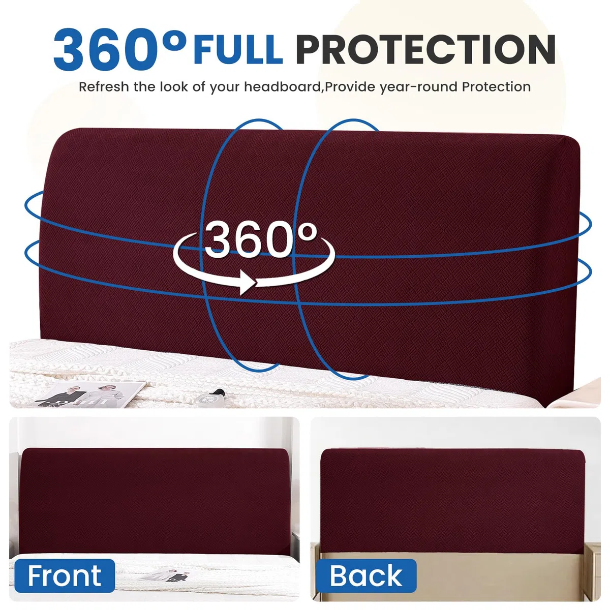YSTELLAA Natale Copri Testata Letto Matrimoniale, 180CM, Coprispalliera Letto Elasticizzata, Universale Copri Testiera Letto Matrimoniale Lavabile, Headboard Cover Antipolvere, Bordeaux
