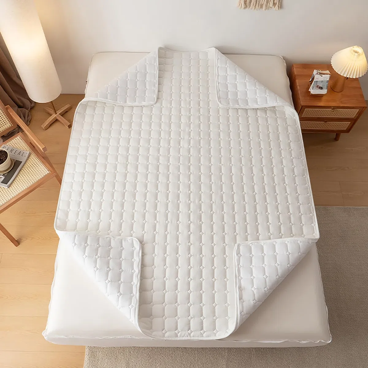 Coprimaterasso Matrimoniale 160x190 180x200 con Cerniera 4 Lati, Fodera Materasso a 6 Lati con Parte Superiore Trapuntata, Sfoderabile Proteggi Materasso Senza Federe(Beige,80x190x20cm)