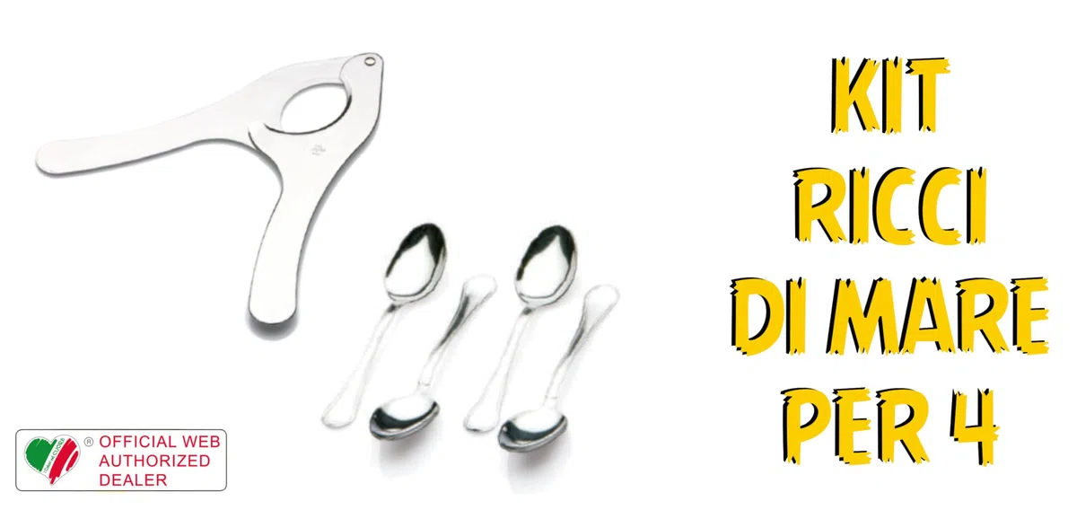 Set 5 Pezzi Pinza Apri Ricci di Mare in inox e 4 Cucchiaini inox, Utensili per Ricci di Mare e Frutti di Mare, Accessori Cucina Pesce Uso Domestico e Professionale, taglierina per ricci di mare