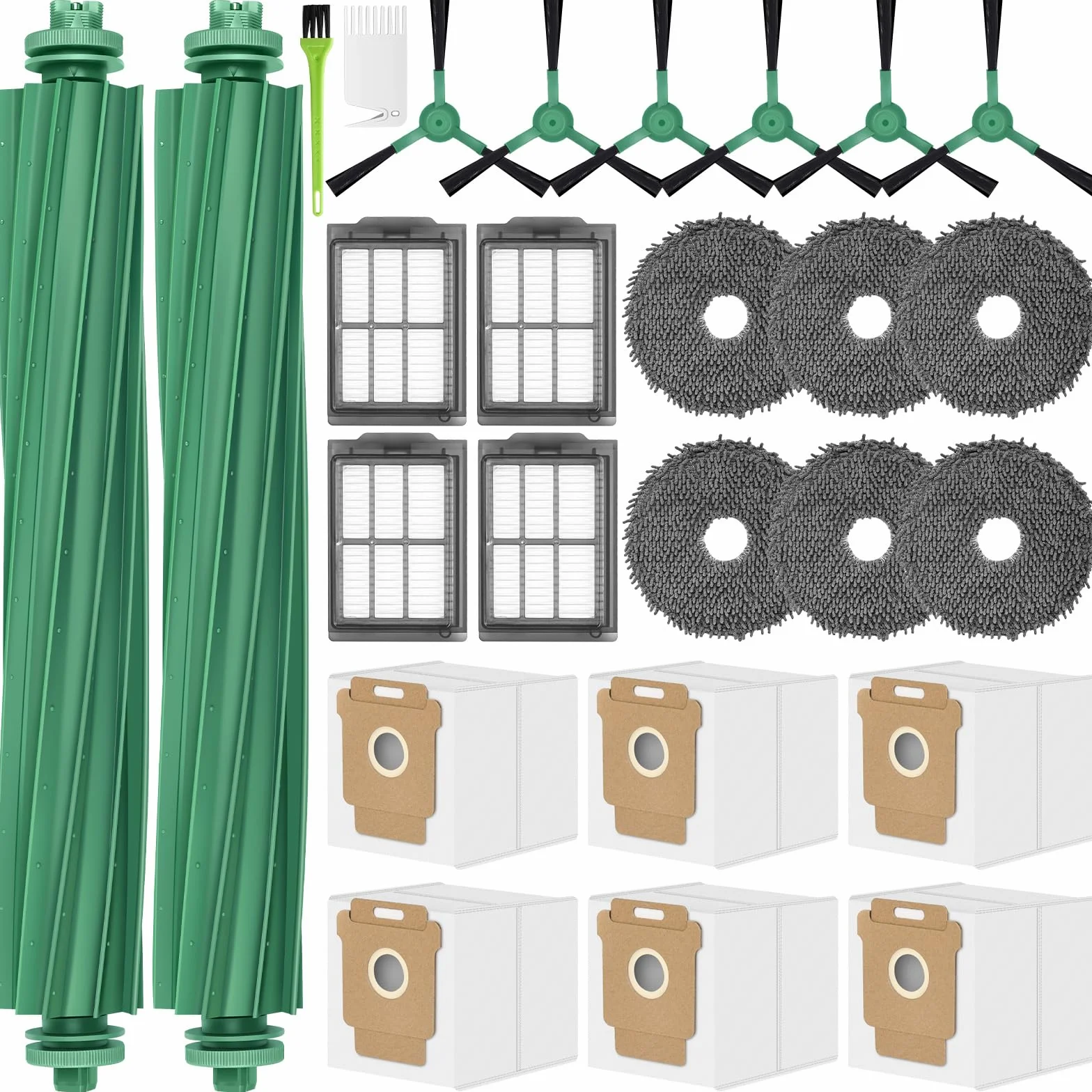 505 Accessori di Ricambi per iRobot Roomba Plus 505 Combo / 405 Combo / 507/506 /500/400 Ricambio 2 Spazzola Principale 4 Filtri 6 Spazzole Laterali 2 Panni Mocio 6 Sacchetti