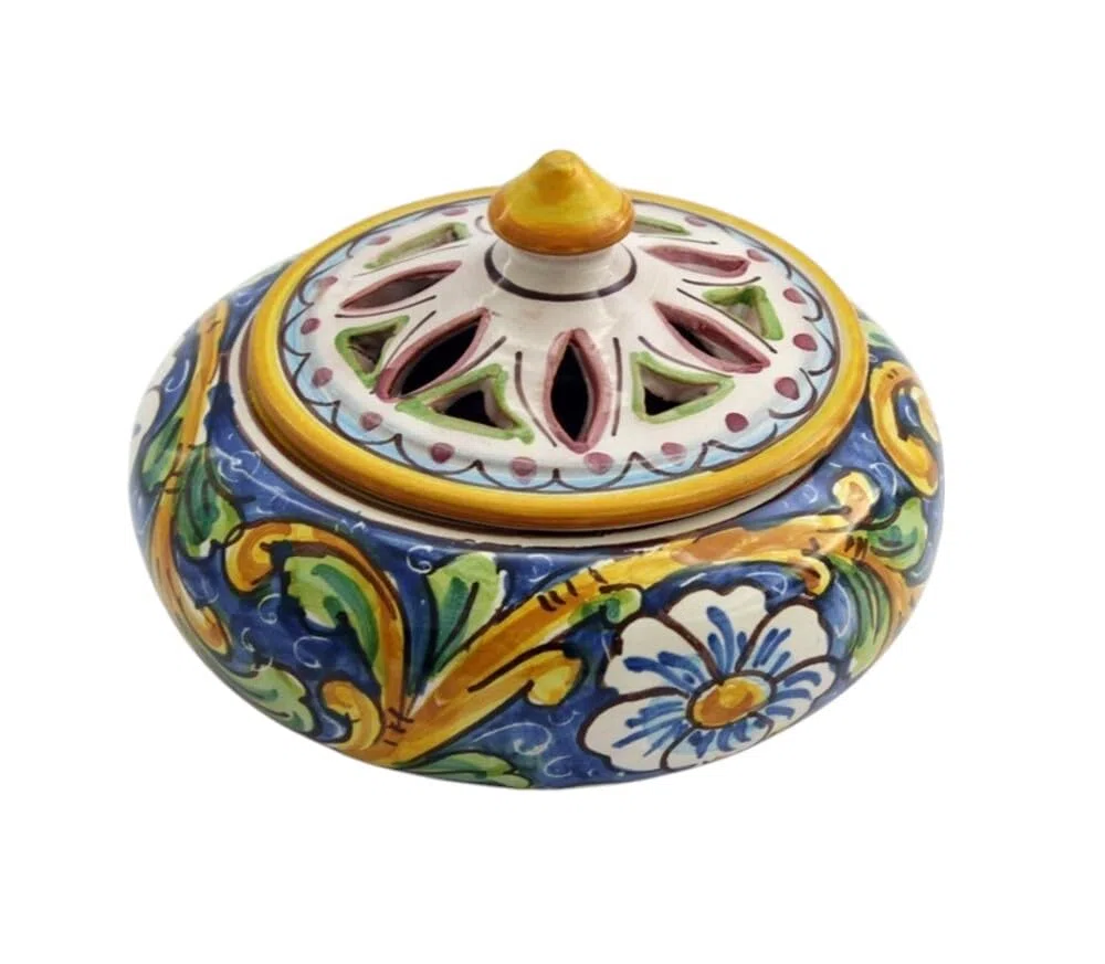 Generico Porta caramelle piccolo in ceramica siciliana blu giallo verde rosso di santo stefano di camastra decorata a mano barocco Art 2