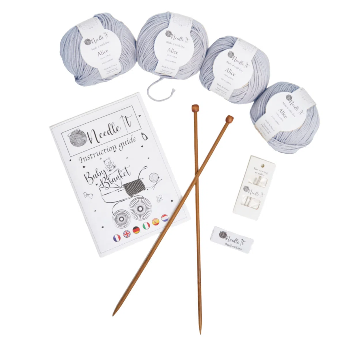 Kit di lavoro a maglia per principianti completo di ferri da maglia - Coperta fai da te per bambini - Idea regalo (Blu Cielo)