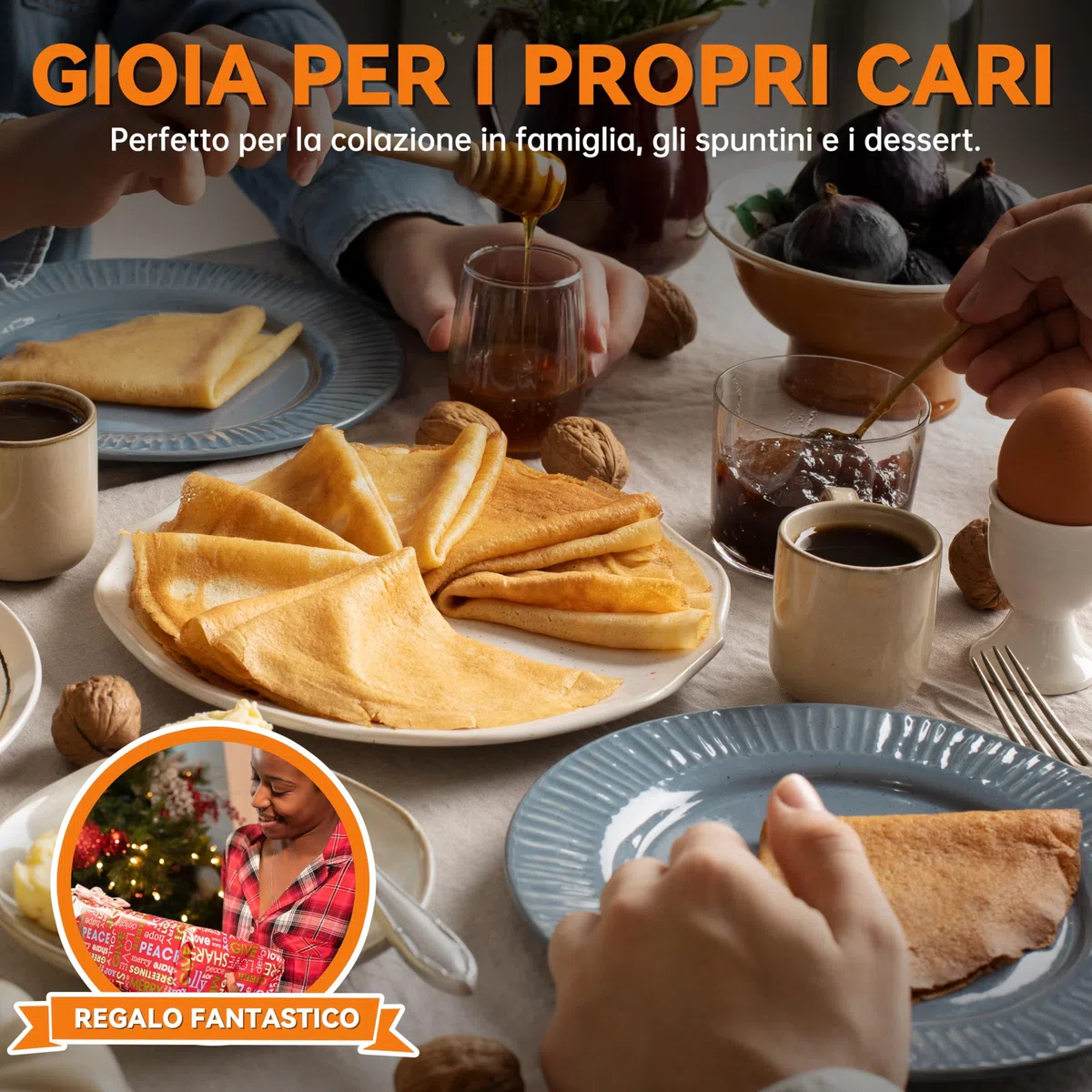 Baker's Friend Macchina per Crepes Instantanea, Padella per Crepes con Manico Anti-Scaldamento, Superficie Cottura Antiaderente da 20 cm, Regolazione Automatica della Temperatura, Grafite