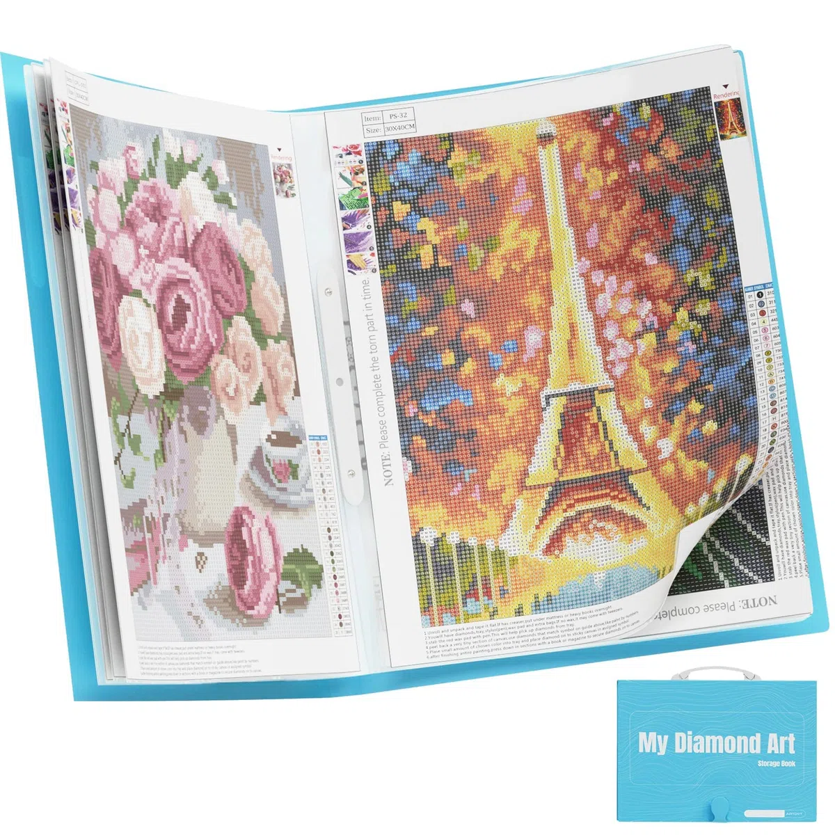ARTDOT A2 Diamond Painting Archivio con Manico, Diamond Painting Accessori, Diamond Painting Cartella per Conservare Pittura Diamante, 30 Tasche 60 Pagine