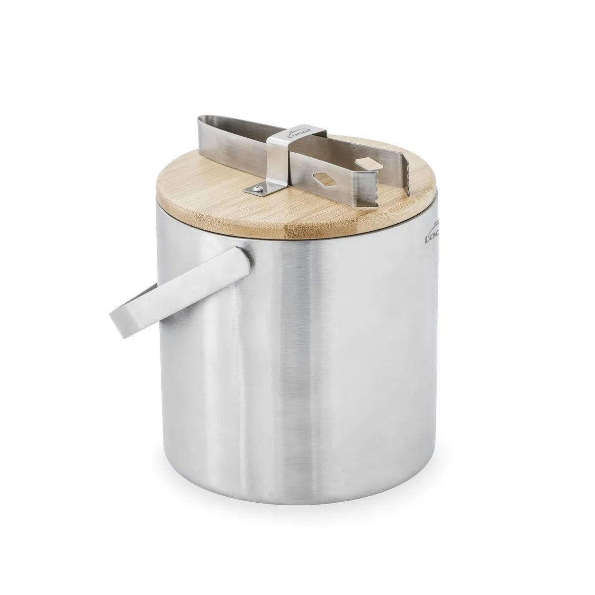 Lacor Nordic Secchiello per il Ghiaccio, Contenitore per il Ghiaccio, Acciaio Inossidabile, Include Piano in Bambù Naturale al e Morsetto in Acciaio Inox 18 e 10, 14 cm, Capacità, 1.3 L, 65514