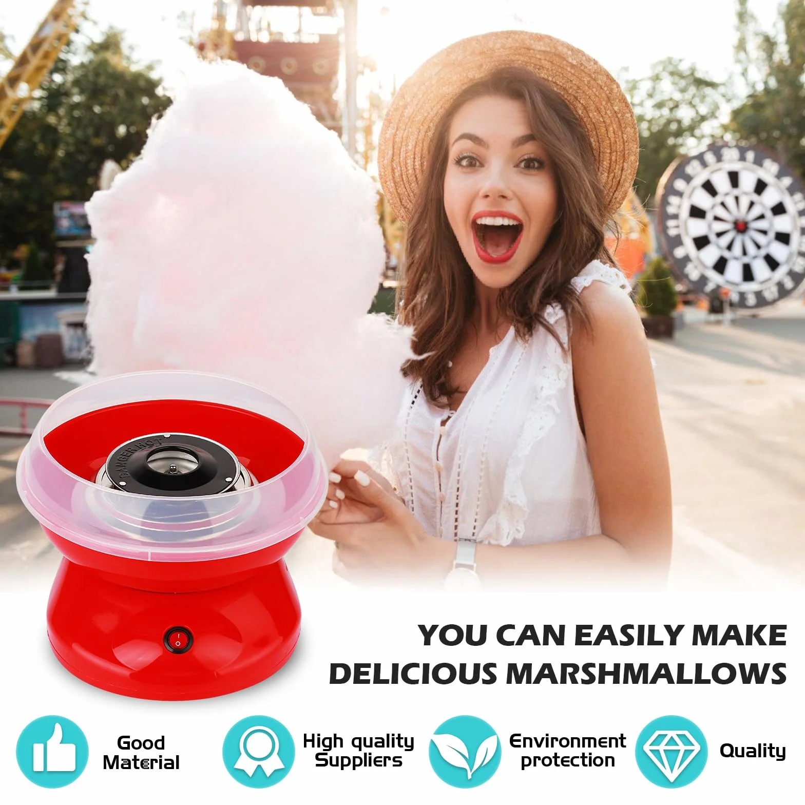 Macchina Zucchero Filato Bambini, Macchina per Zucchero Filato 450w Retrò con Cucchiaio Dosatore e 10 Bastoncini Facile da Usare e Pulire Cotton Candy Machine Ideale per Casa Feste e Compleanni Rosso
