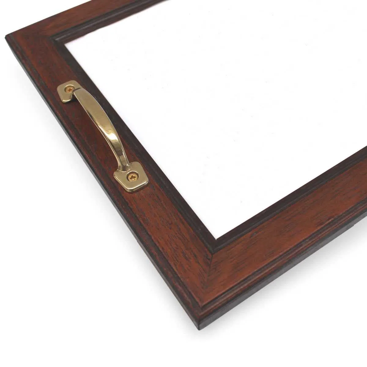 Vassoio in legno marrone con tela aida da ricamare a punto croce, finestrella 29x19