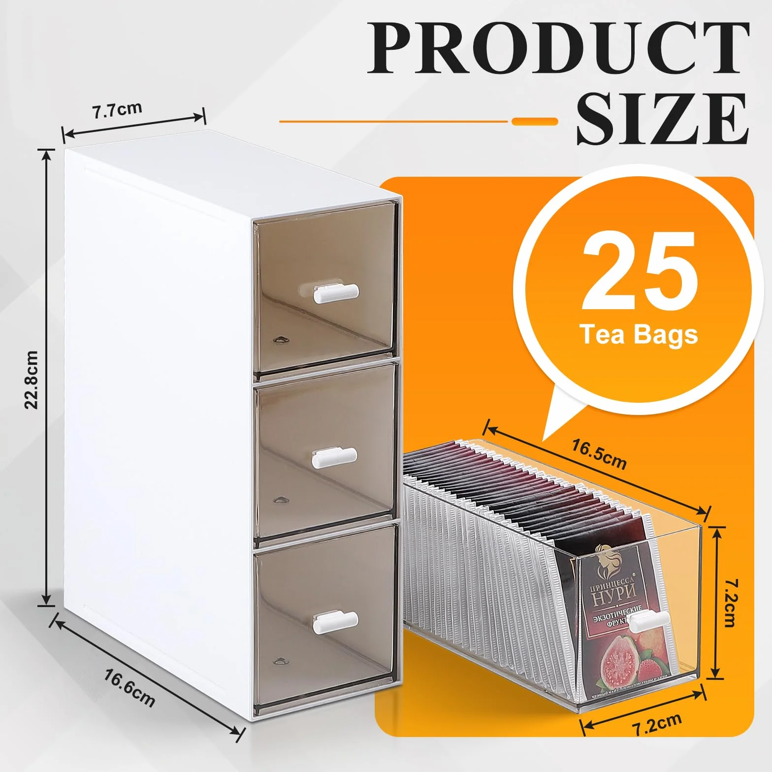 efuturetime 4 Pezzi Scatola da Tè con Cassetti 22,6x16,5x7,7cm Porta Tisane Bustine di Plastica Impilabile, Contenitore per Bustine di Tè per Capsule di Caffè, Infusi, Bianco
