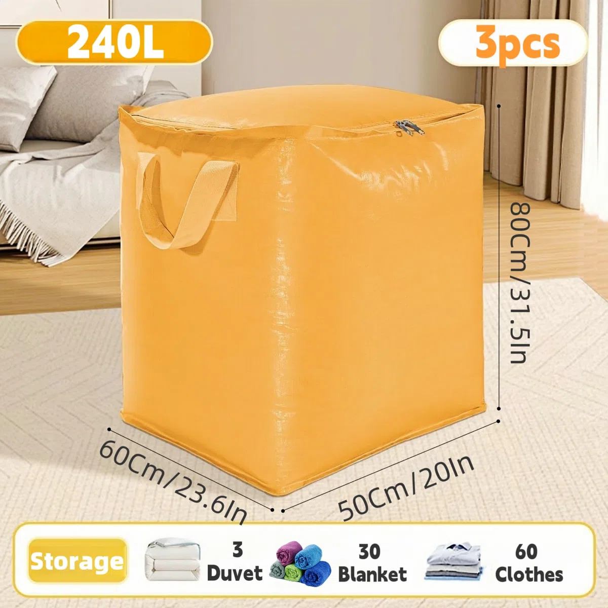 Confezione da 3 borse da trasloco resistenti, 240 l, colore: giallo
