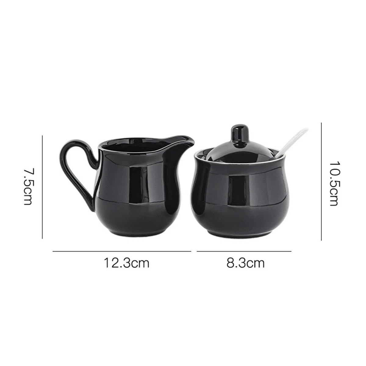 perfk Set di Zuccheriera e Lattiera in Ceramica, Zuccheriera Moderna con Coperchio e Cucchiaio, Saliera da Tavola, Robusto e Elegante, Set da Porta Sale Zucchero Caffè per Uuso Domestico, Nero