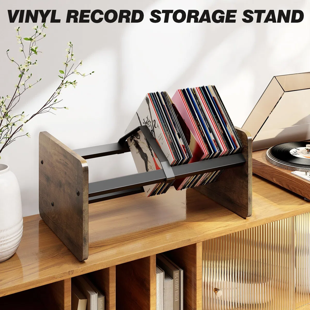 Espositore per Dischi in Vinile, Portadischi per 80-100 Dischi Vinile, Supporto per Dischi & Rack per CD & Mostre per Album, Supporto per riposizionamento di dischi vinile con Divisore Regolabile