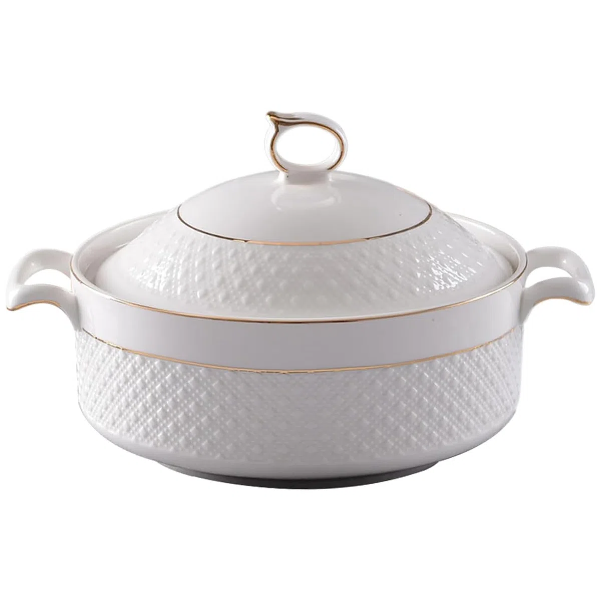 Zuppiera In Ceramica Con Coperchio,Ciotole Da Portata Porcellana Di Grande Capacità,Con Finiture Oro Bianco 1.5l,Per Feste Casa,Cene Famiglia,Adatte Al Microonde E All'Overclocking(With gold rim)