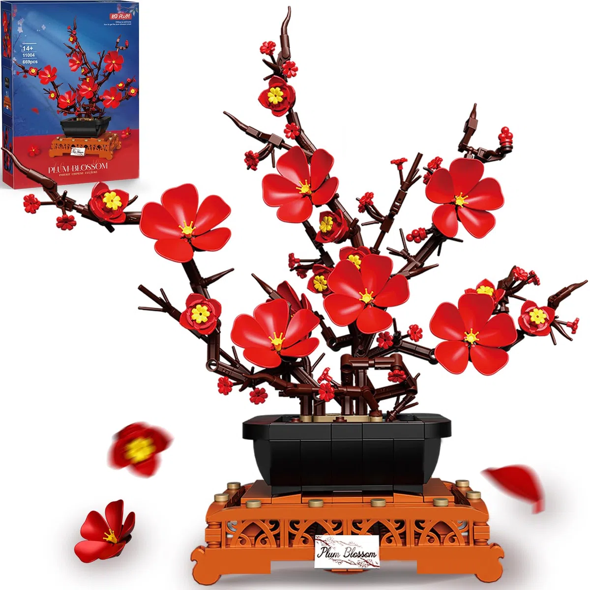 Mavo brix Set di Costruzioni con Fiori di Pruno, Set di Vasi per, Collezione Botanica per Adulti, Arrangiamento di Mazzetto di Fiori, Decorazione per Sala, Casa e Ufficio, 669 Pezzi