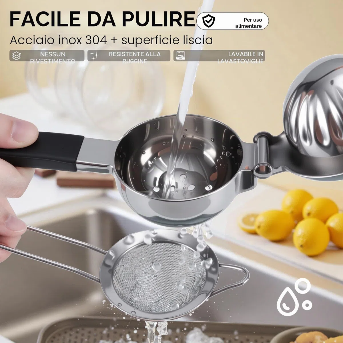 YXT&BEYOND Grande Spremiagrumi Manuale Acciaio Inox, Spremi Limone 8,5 cm di Diametro, Adatto per Ristorante, Cucina, Bar, Anticorrodente, Apto per Lavastoviglie