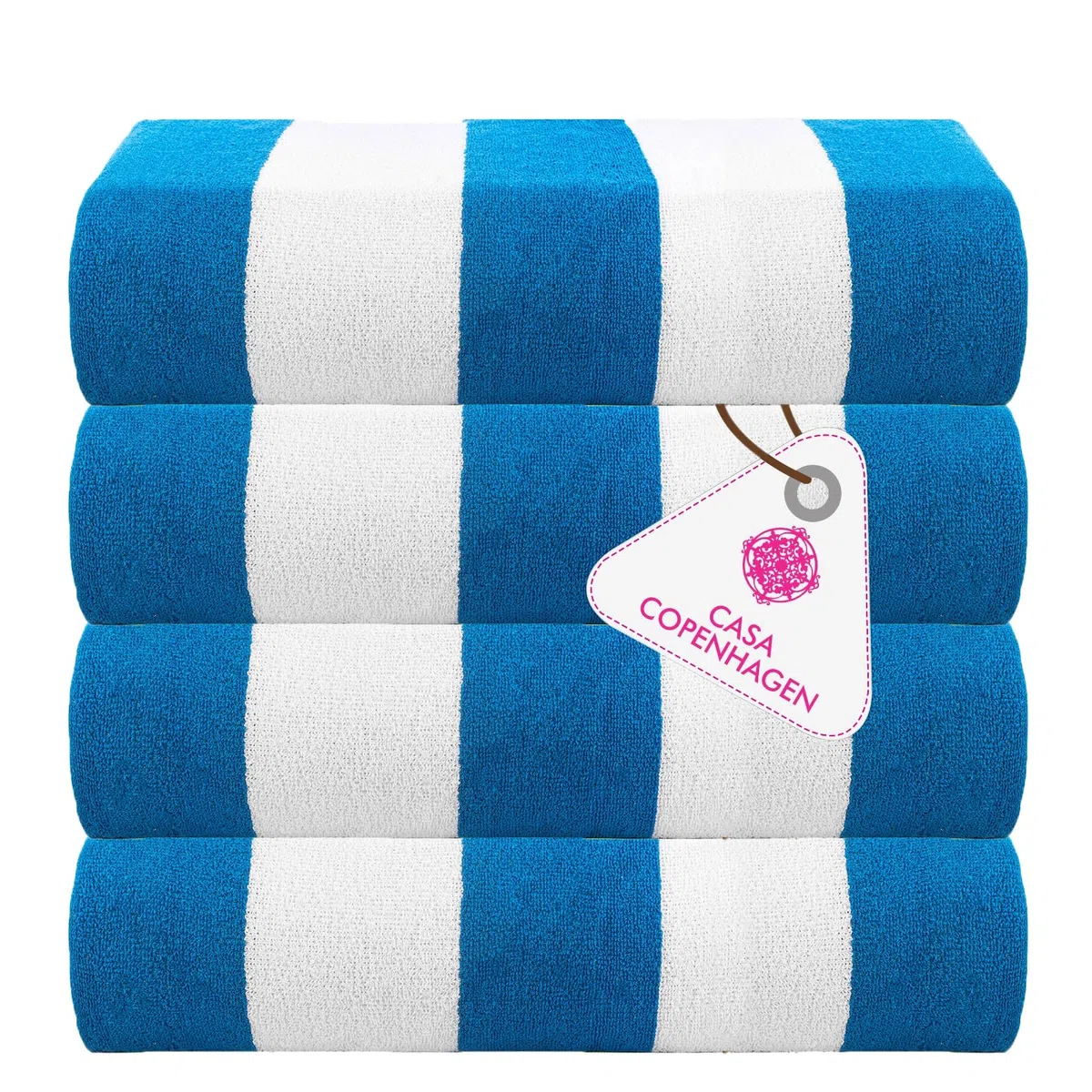 CASA COPENHAGEN Asciugamano Cabana progettato in Danimarca, robusto e durevole, ad asciugatura rapida, per spiaggia, piscina, bagno e doccia, 76 x 152 cm, set di 4 asciugamani in cotone - Turchese