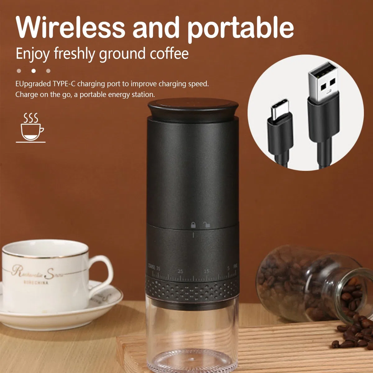 Macina Caffè Elettrico, Macinacaffè Conico In Ceramica, Macinacaffè Elettrico In Grani Con Granulometria Regolabile, Macine Coniche In Acciaio Inox Ricaricabili Con Display Led, Per Casa Viaggio