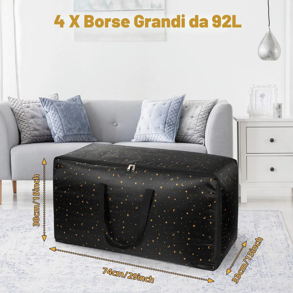 Confezione da 4 grandi scatole per riporre oggetti con coperchi, Contenitori grandi e resistenti impermeabili per traslochi, borse per vestiti con cerniera per la casa, Borsa da lavanderia resistente