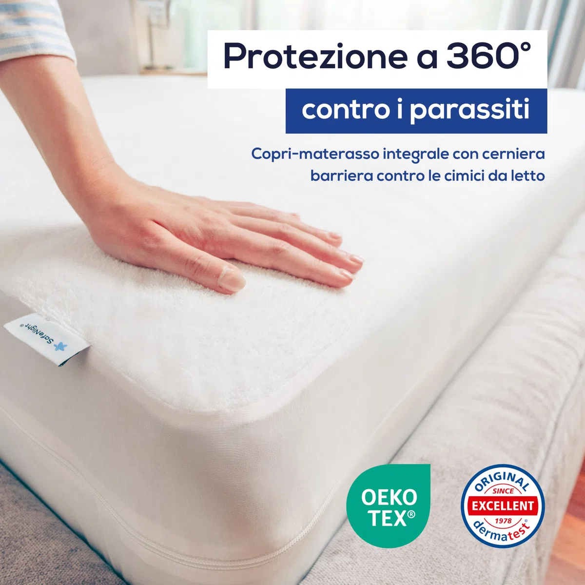 Coprimaterasso impermeabile, antiacaro e cimici – Fodera integrale con cerniera – Protezione morbida in cotone – Per materasso matrimoniale 160x200 cm – Altezza regolabile da 9 a 18 cm