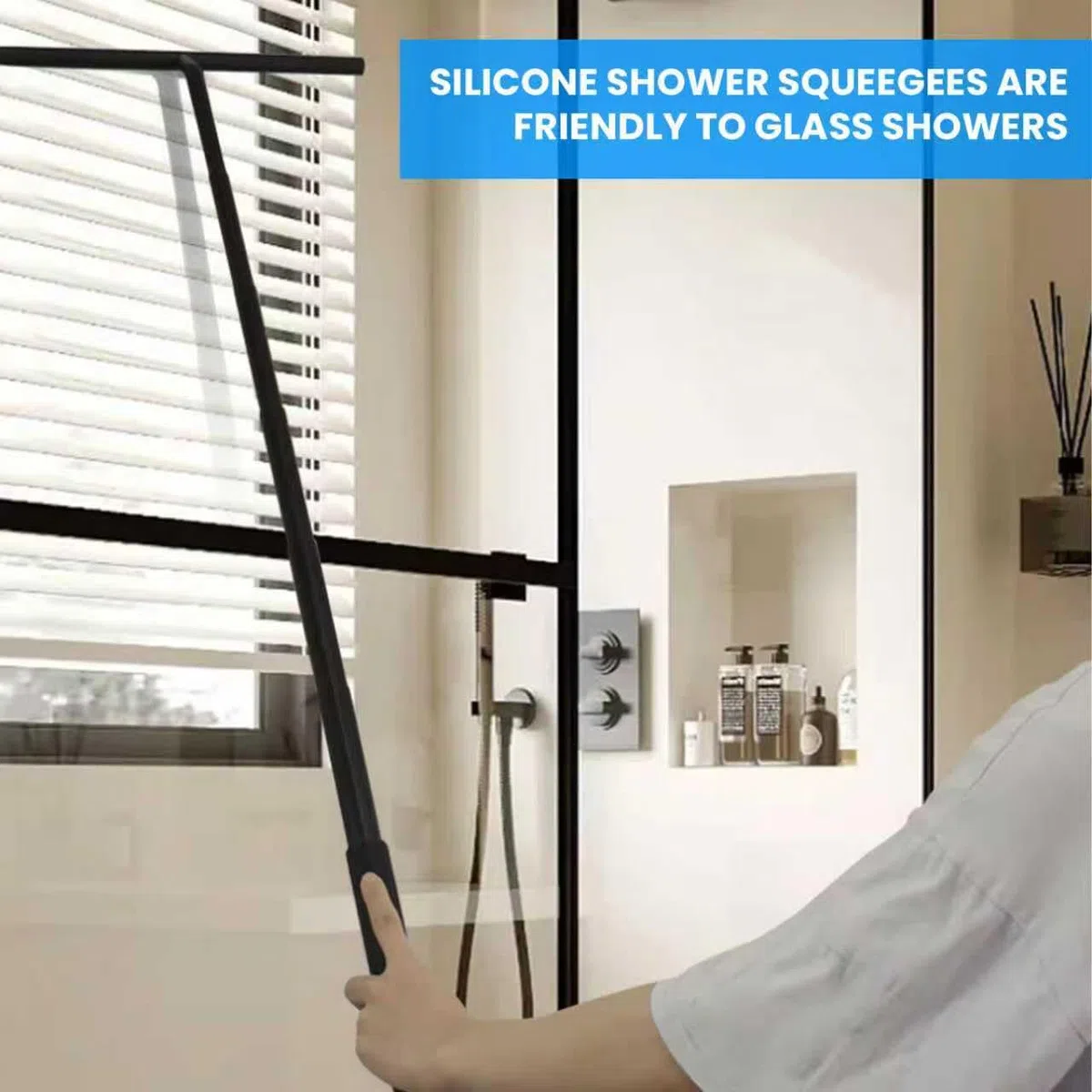 Tergivetro per Doccia, Tergivetro per Doccia Telescopico 25-95cm,Pulisci Vetri Porte e Finestre, Tergidoccia per Finestre, Specchi, Bagno, Senza Foratura