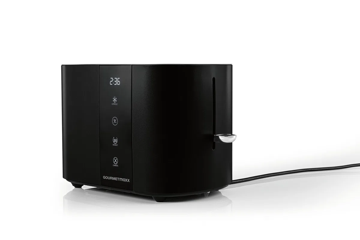 GOURMETmaxx Tostapane con fessura corta per 2 fette | Tostapane nero con 6 gradi di doratura e conto alla rovescia pronto a 2 eat | Utensile da cucina elettrico con display touch, inserto per panini e
