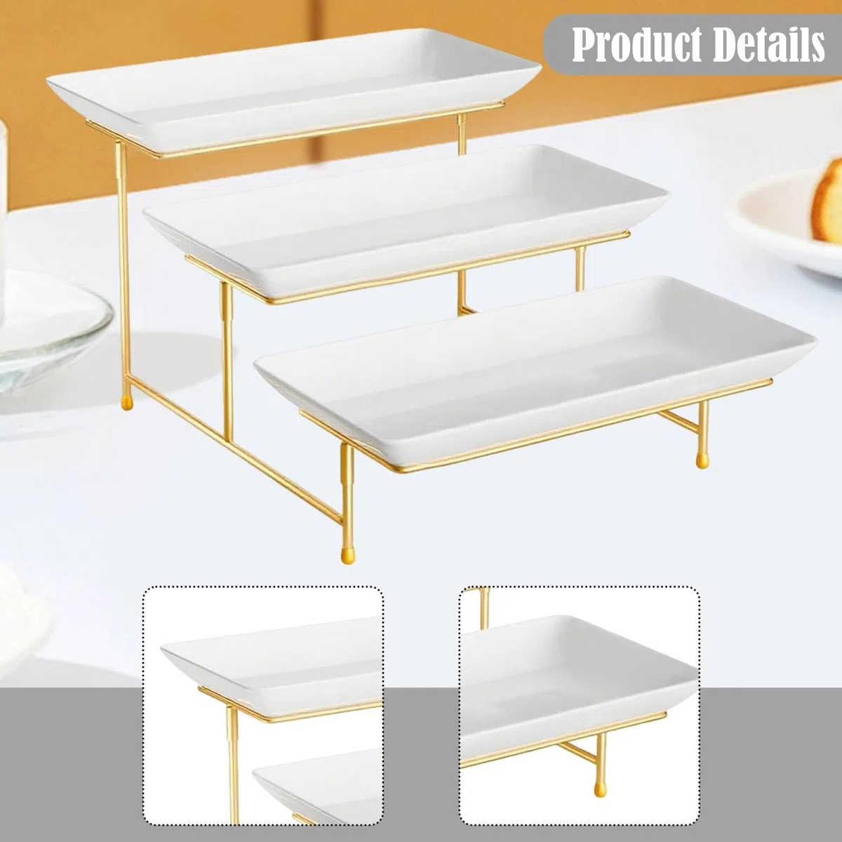 Set di Vassoi a Strati per Servire Frutta E Dolci Design Elegante E Pratico Adatto per Feste in Giardino Pranzi E Aperitivi, Oro