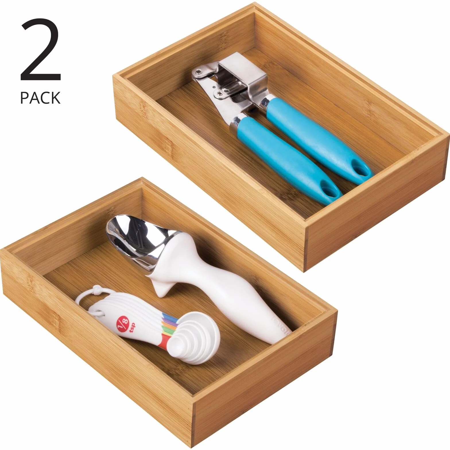 mDesign Set da 2 Portaposate da cassetto – Divisore cassetto modulare per argenteria e utensili da cucina – Organizer per posate in bambù – marrone chiaro