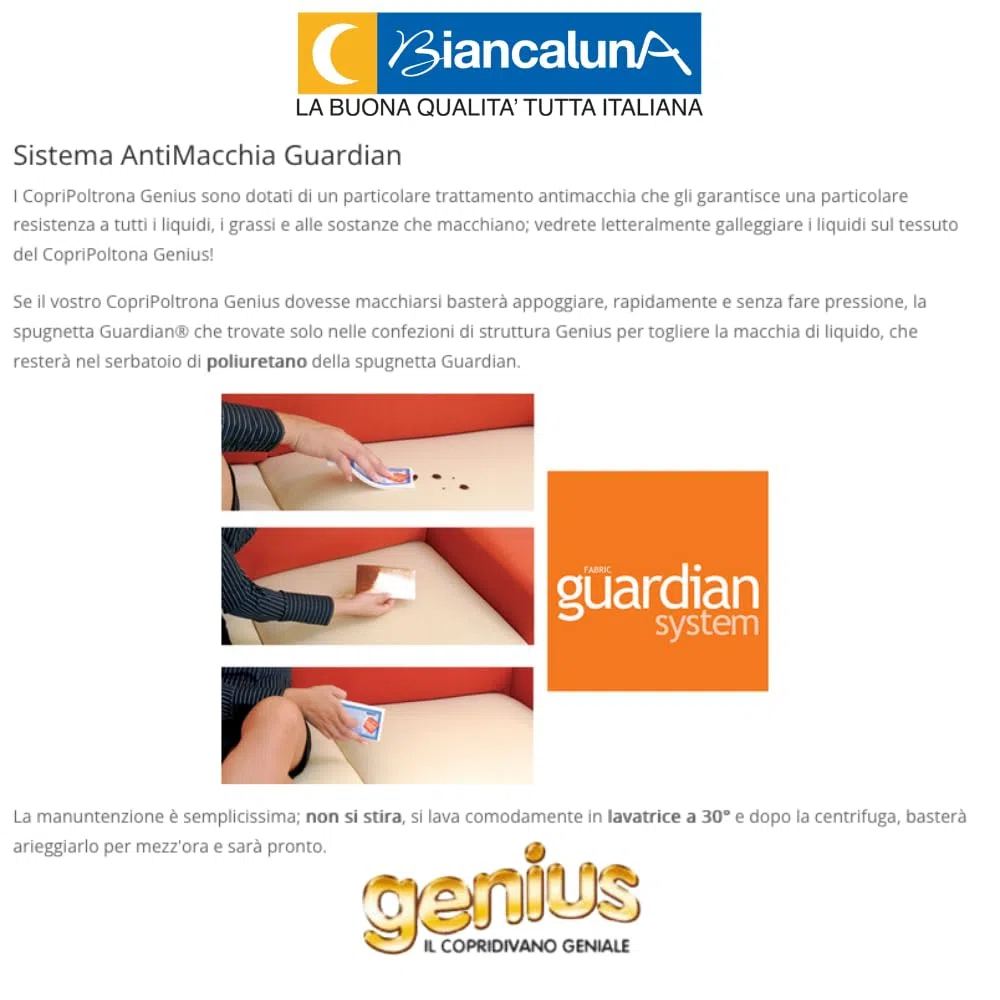 BIANCALUNA - Copripolotrona elastico Genius Lounge reclinabili Anti Macchia - 1 posto da 65 a 110 cm Copridivano tinta unita Made in Italy - Panna