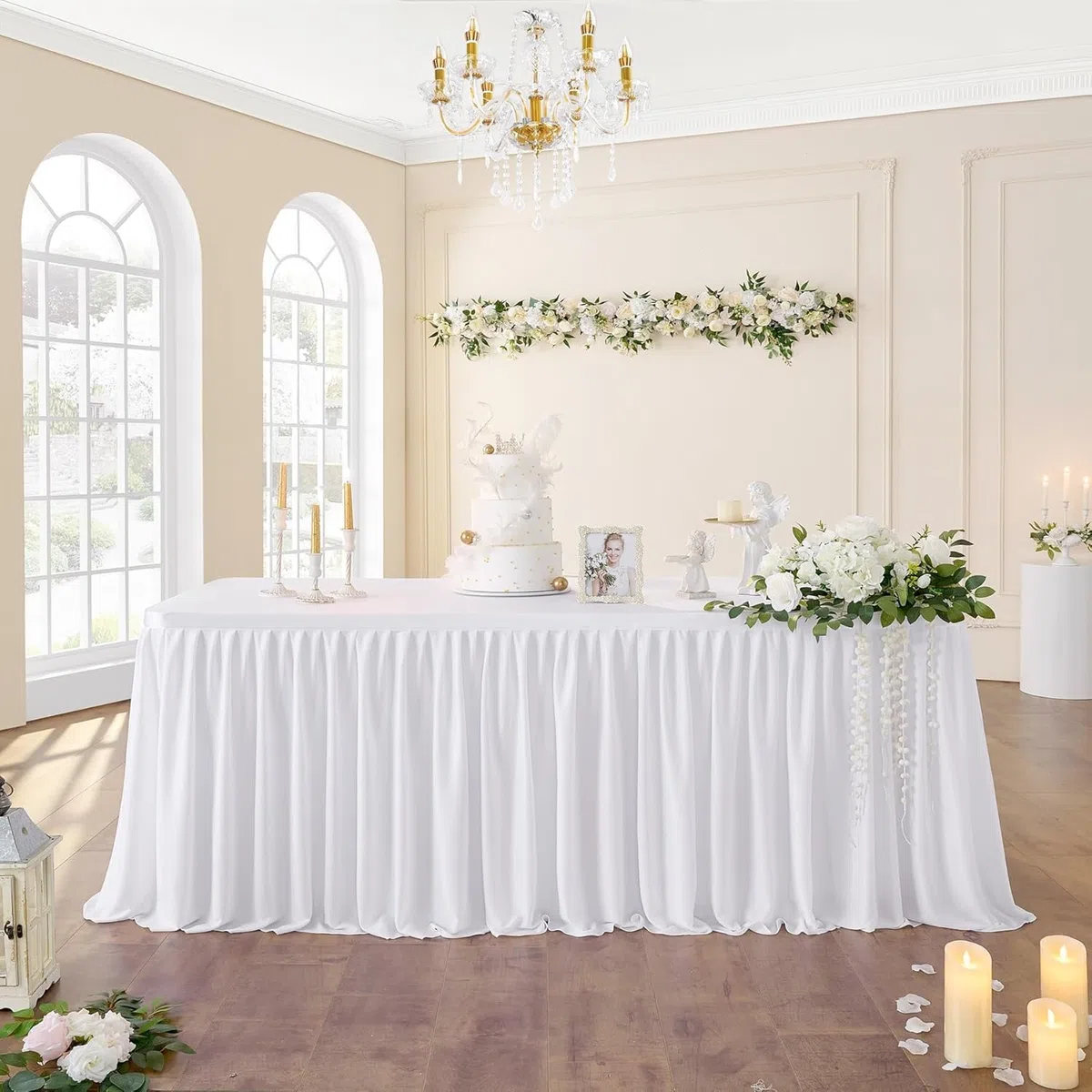 NSSONBEN Bianco Tutu Gonna da Tavolo Bianco Tulle Gonne da Tavolo per Feste Matrimoni Festa di Compleanno Bambino Doccia Decorazione 2Yard/6ft/L183cm*H77cm