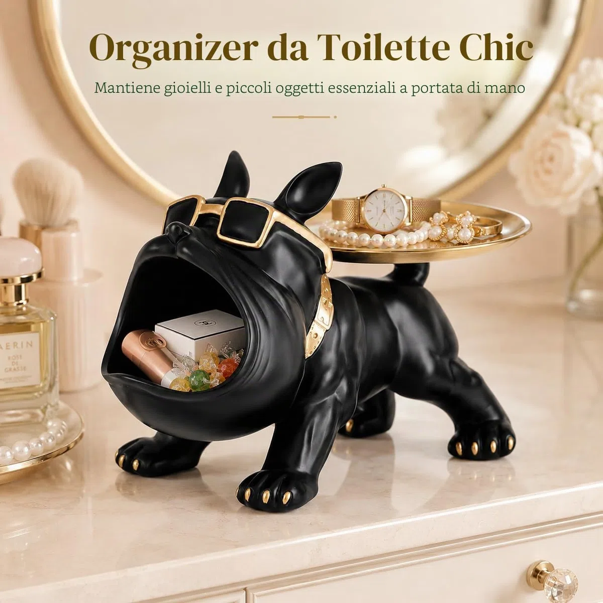 Bulldog vassoio statua portaoggetti portachiavi caramelle gioielli adatto per decorazioni per la casa,arte moderna,tavolo da pranzo,vassoio per piccoli oggetti