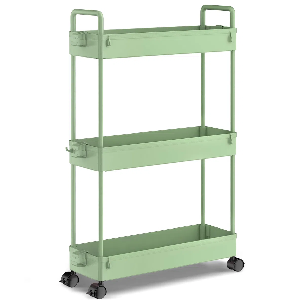 SOLEJAZZ Carrello portaoggetti a 3 ripiani, scorrevole, sottile, con rotelle, organizer per cucina, bagno, lavanderia, camera da letto, spazi stretti, plastica, verde
