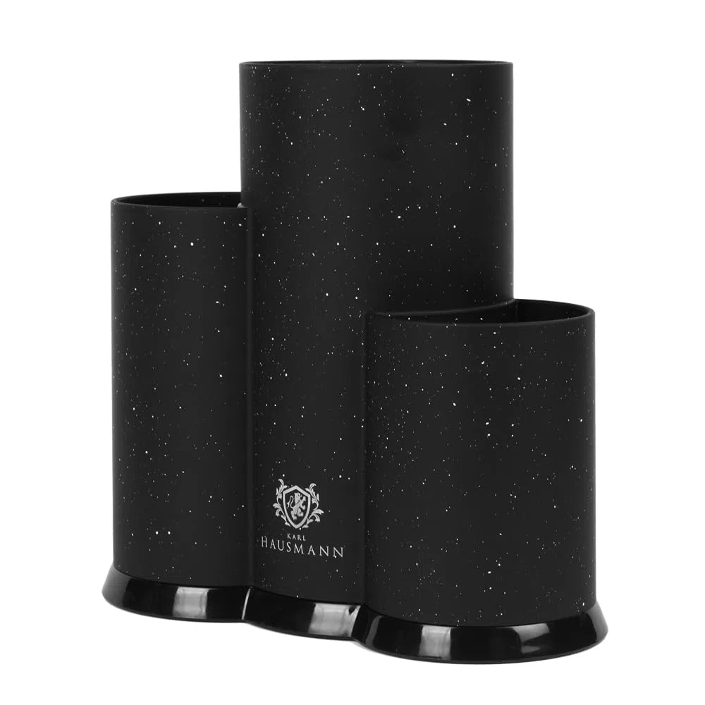 KARL HAUSMANN Ceppo Coltelli Universale Nero 3 in 1 - Porta Coltelli da Cucina Vuoto con Inserto a Setole e Porta Utensili, Organizer Cucina per Coltelli da Chef e Pane