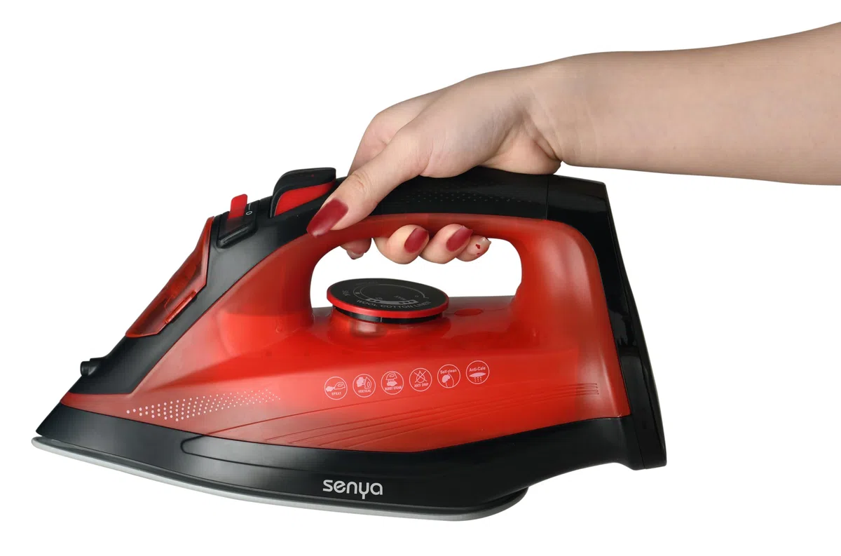 SENYA - Ferro da stiro a vapore senza fili, flusso di vapore 35 g/min, 2400 W suola in ceramica, rimozione della stiratura verticale rosso semplice Move V2