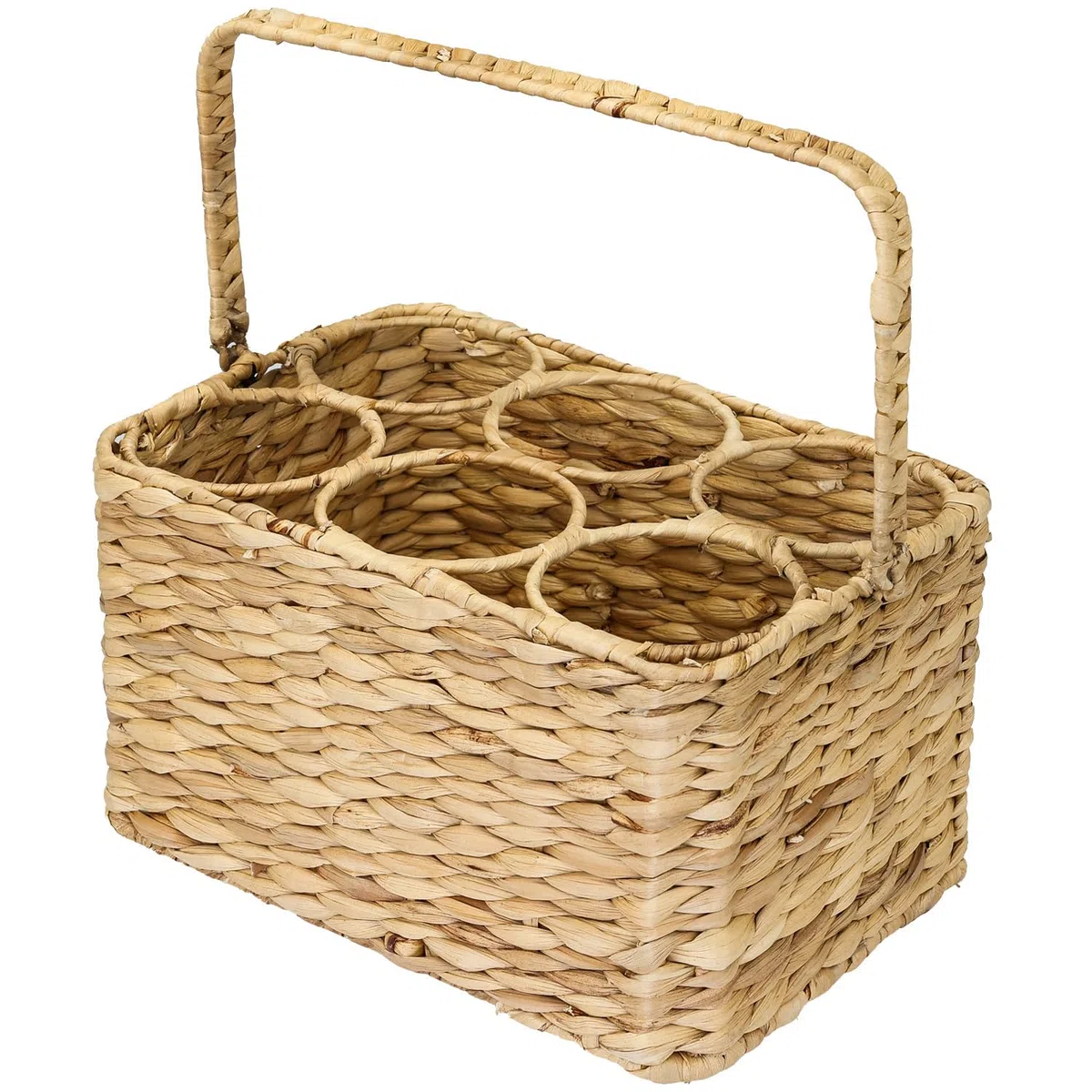 HMF Borsa Porta Bottiglie Acqua, Portabottiglie intrecciato en giacinto d'acqua con 6 Scomparti per Bottiglie da 1.5L | 32 x 22 x 18 cm