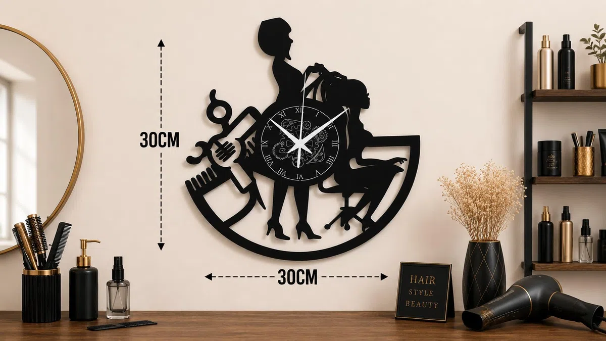 Orologio da Parete Parrucchiera in Vinile | Decorazione Creativa per Salone di Bellezza Hairstylist e Amanti dell'Hair Design