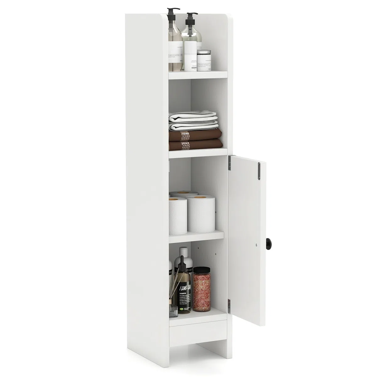 LIFEZEAL Armadietto portaoggetti da bagno stretto, mobile angolare compatto con porta chiusa e ripiani regolabili, mobile portaoggetti per bagno, lavanderia, soggiorno (bianco)