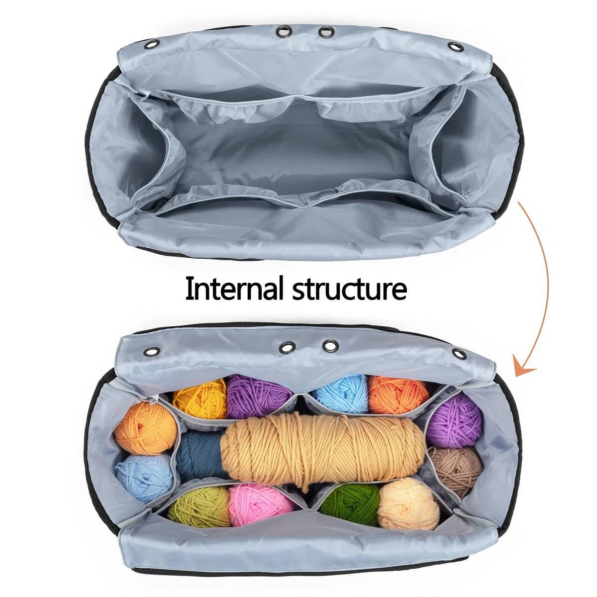 Yarwo Borsa per Lavoro a Maglia e Tote per Lana Gomitolo, Ferri da Maglia o Altri Accessori, Grigio con Motivo a Freccia (Solo Borsa)